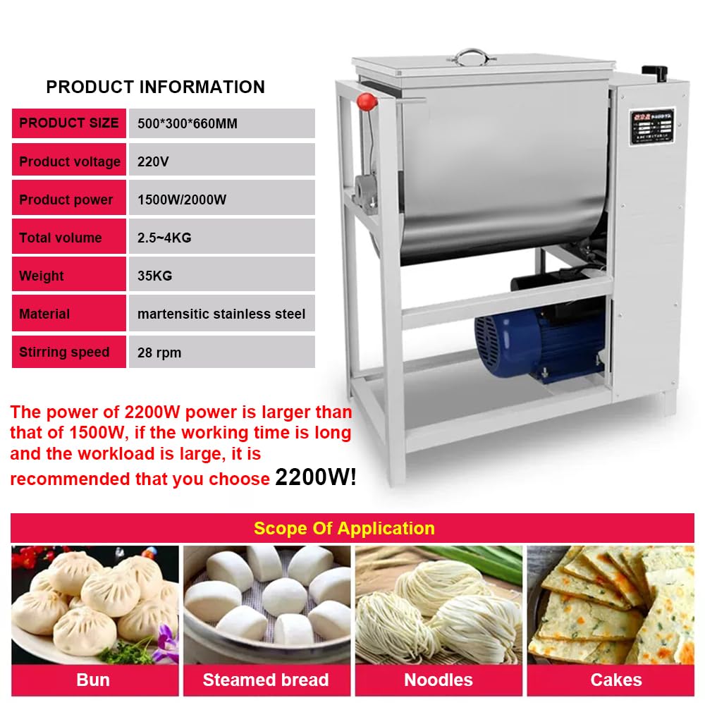 Macchina Per Impasto Per Impasto Commerciale Da 220 V, Capacità 2,5-4 Kg, 28 Giri/Min, Adatto Per Preparare Panini, Pane, Noodles, Torte,1500w