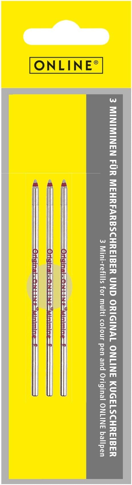 Ballpoint refill standard D1, 3 pieces, ink colour red, medium point, replaceable mini micro pen refill, documentary proof, for multi-colour-pens, water proof, width M, 40013/3