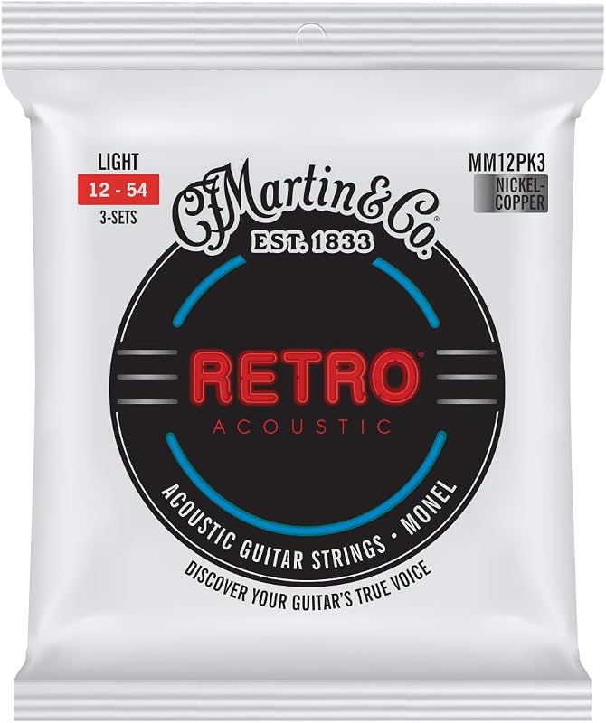 Martin Retro® Acoustic Guitar Strings – Monel, Light Gauge (3-Pack) | Warm, Natural Tone with Long Life | Bulk Set for Acoustic Guitar Players
