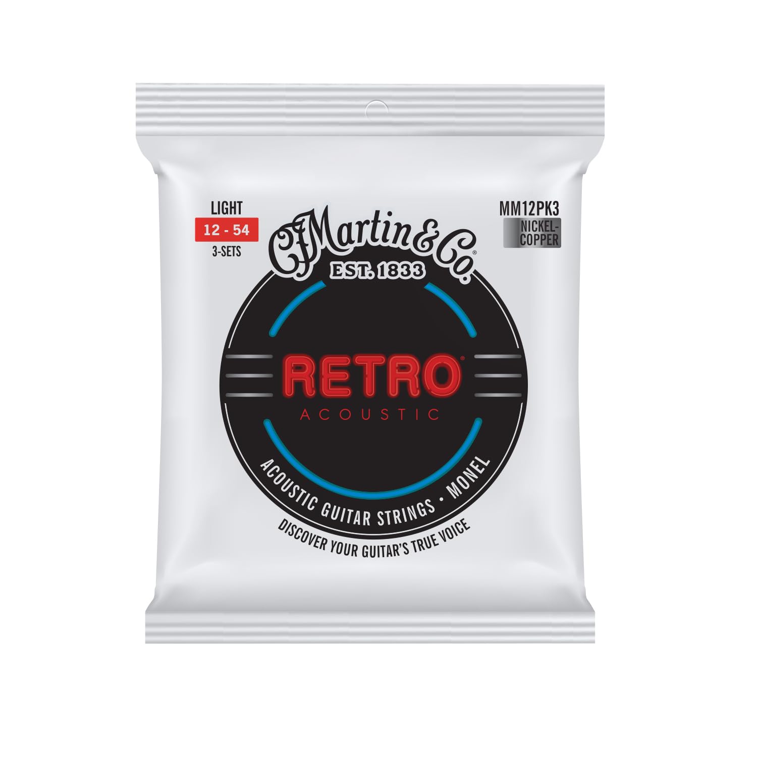Martin Retro® Acoustic Guitar Strings – Monel, Light Gauge (3-Pack) | Warm, Natural Tone with Long Life | Bulk Set for Acoustic Guitar Players