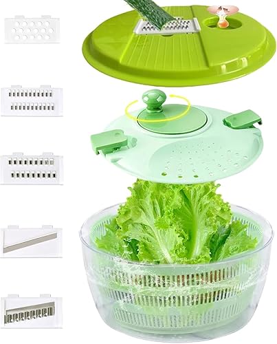 Molinillo de ensalada 5 en 1, girador de ensalada grande con picador de verduras, drenaje, tazón y colador, girador de lechuga multiuso, lavadora de