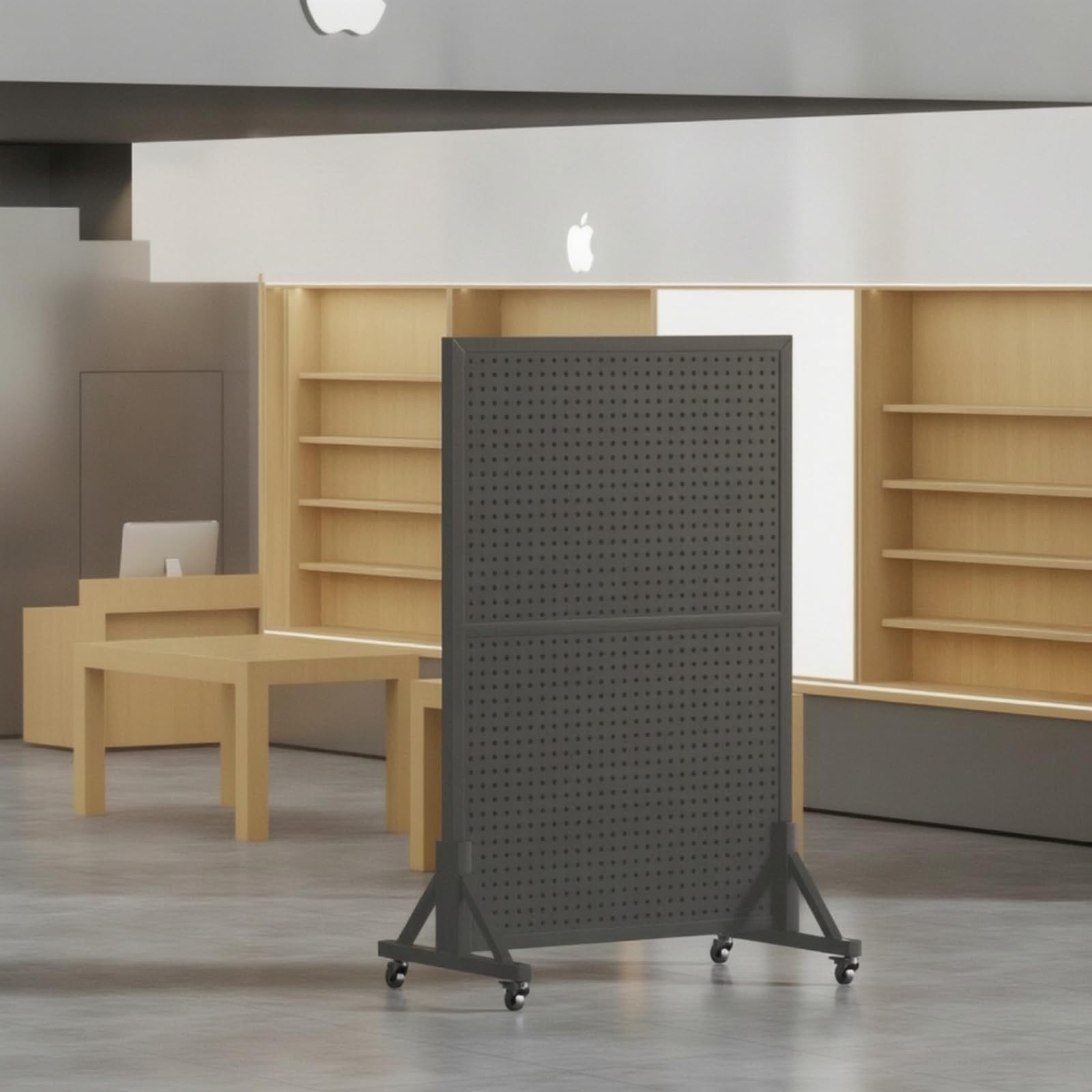 Pannello Forato con Ruote Autoportante Pannello Espositivo Mobile Versatile Espositore a Griglia con Ruote per Negozianti, Commercianti, Fiera, Nero, 100x120 Cm