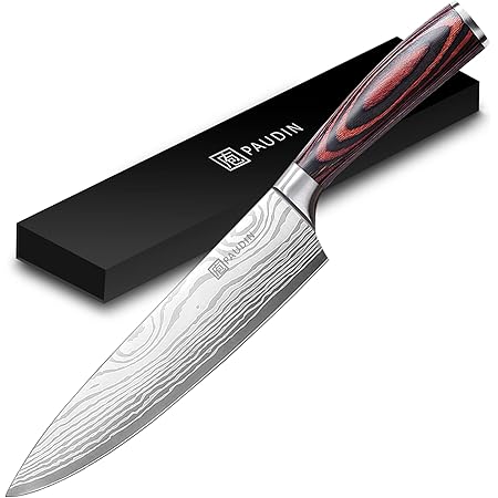 PAUDIN Kochmesser, Klingenlänge 20 cm Profi Küchenmesser Messer Chefmesser Allzweckmesser aus hochwertigem Carbon Edelstahl, Extra Scharfe Messerklinge mit ergonomischem Griff