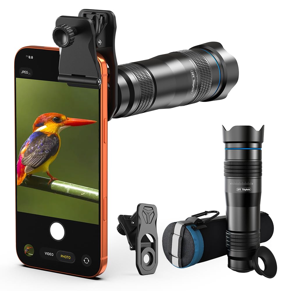 APEXEL 28x HD Teleobiettivo – Obiettivo telescopico universale con clip per iPhone, Samsung e Android