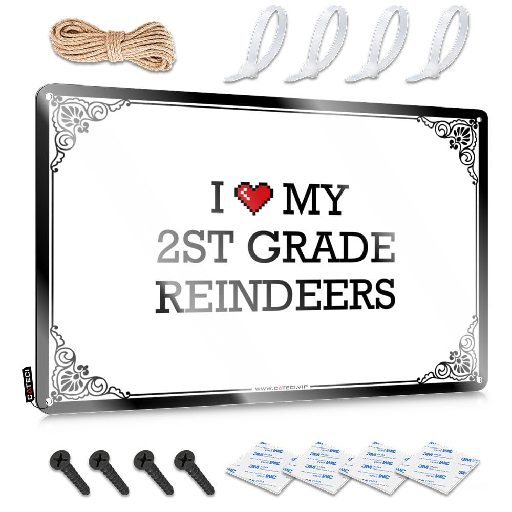 Core Soft Area Plaques | I Love My 2st Grade Reindeers Square Decorative Wall Art Ready To Hang For Mancave(30X40CM)
