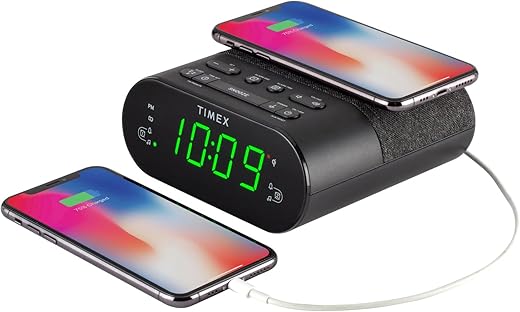 Timex Dual Alarm Clock with USB & Wireless Charging Options – Digital Clock with Dual Alarms, Snooze & Nightlight (Dual Alarm Clock with USB and Wireless Charging)