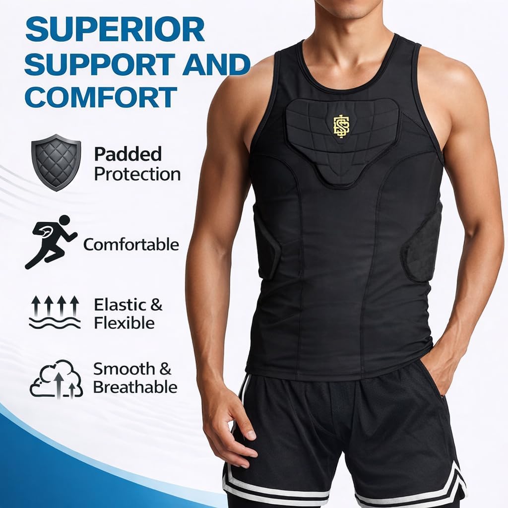 generic STBI Basketball & Football Padded Compression Vest, Men Sports Impact Protection Training Vest, Breathable Sleeveless Base Layer