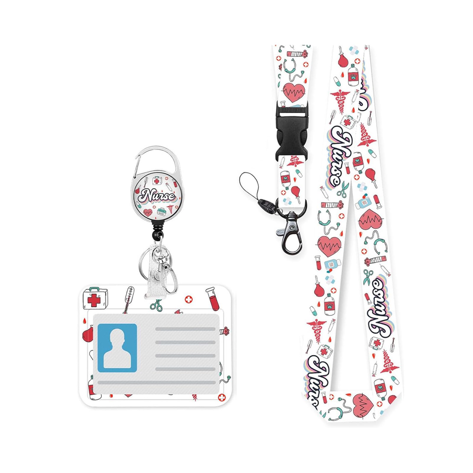 Jazuaiao Nurse Badge Holder Card Holder and Lanyard Set Card Case with Retractable Badge Reel Clip for Nurse and Doctor Polyester Lanyard