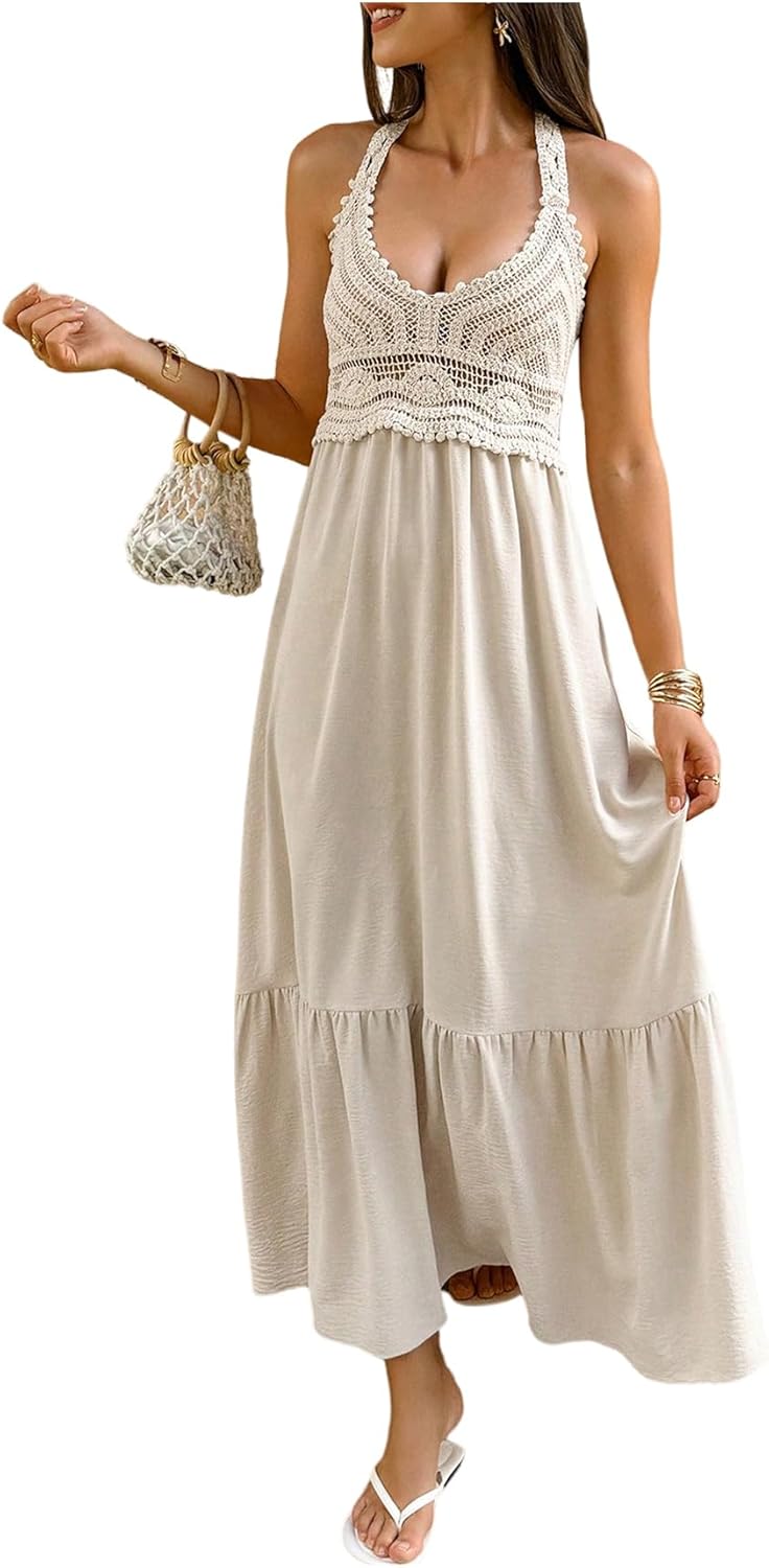 SHENHE Women's Boho Sleeveless Maxi Dress Ruffled Beach Sundress Casual Flowy Summer Dresses