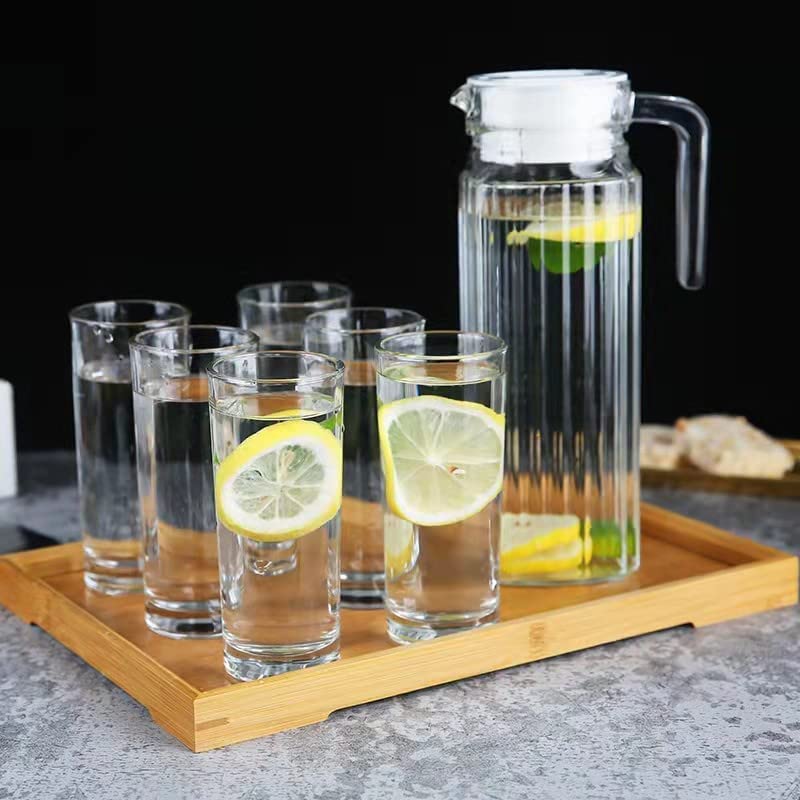 Image of Premium Water and Juice Glasses Set of 6 350ML and 1 Liter Water Jug 1 Piece,Transparent Glass and Jug Set for Dining Table,Party,Gift Set,All pourpse use