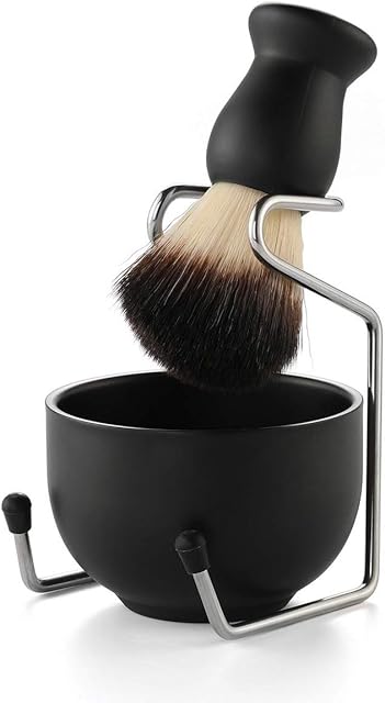 CCbeauty Shaving Brush Kit for Men, 3-in-1 Shaving Brush and Bowl Set, Stainless Steel Shaving Stand and Soap Bowl, Traditional Wet Close Shaving Kit, Men Manual Shaving Cleaning Tool, Easy to Clean