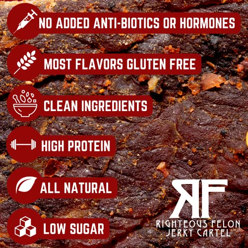 Righteous Felon Biltong Beef Jerky | Keto, Paleo, Gluten Free, High Protein | Hormone Free All Natural South African Style Biltong, No Artificial Flavors Or Preservatives, Low Carb Antibiotics (Darth Garlic) #TOP1