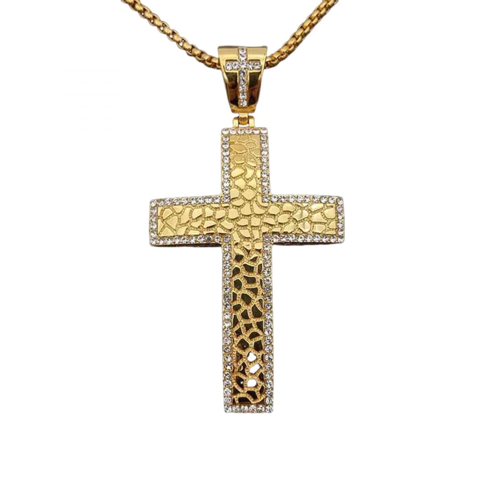 men's necklaces friendship necklace Hip Hop Heavy Large Big Cross Pendant Necklace Gold Color Iced Out CZ Bling Christian Jewelry