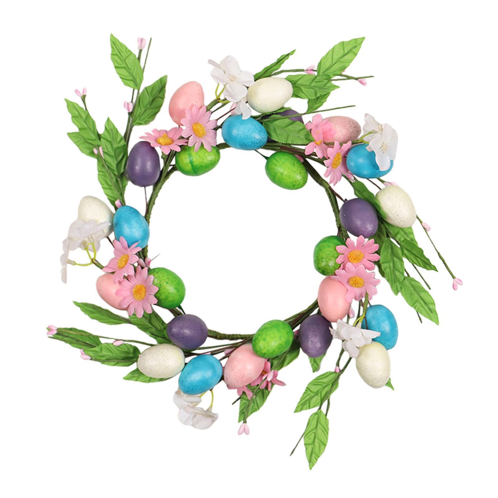 AMSLSIU Easter Wreath Colorful Eggs Hanging Garland Green Leaves Festive Home Decor Ornaments Which Can Be Hung On Front Door To Add Festive And Greet Guests, Style B