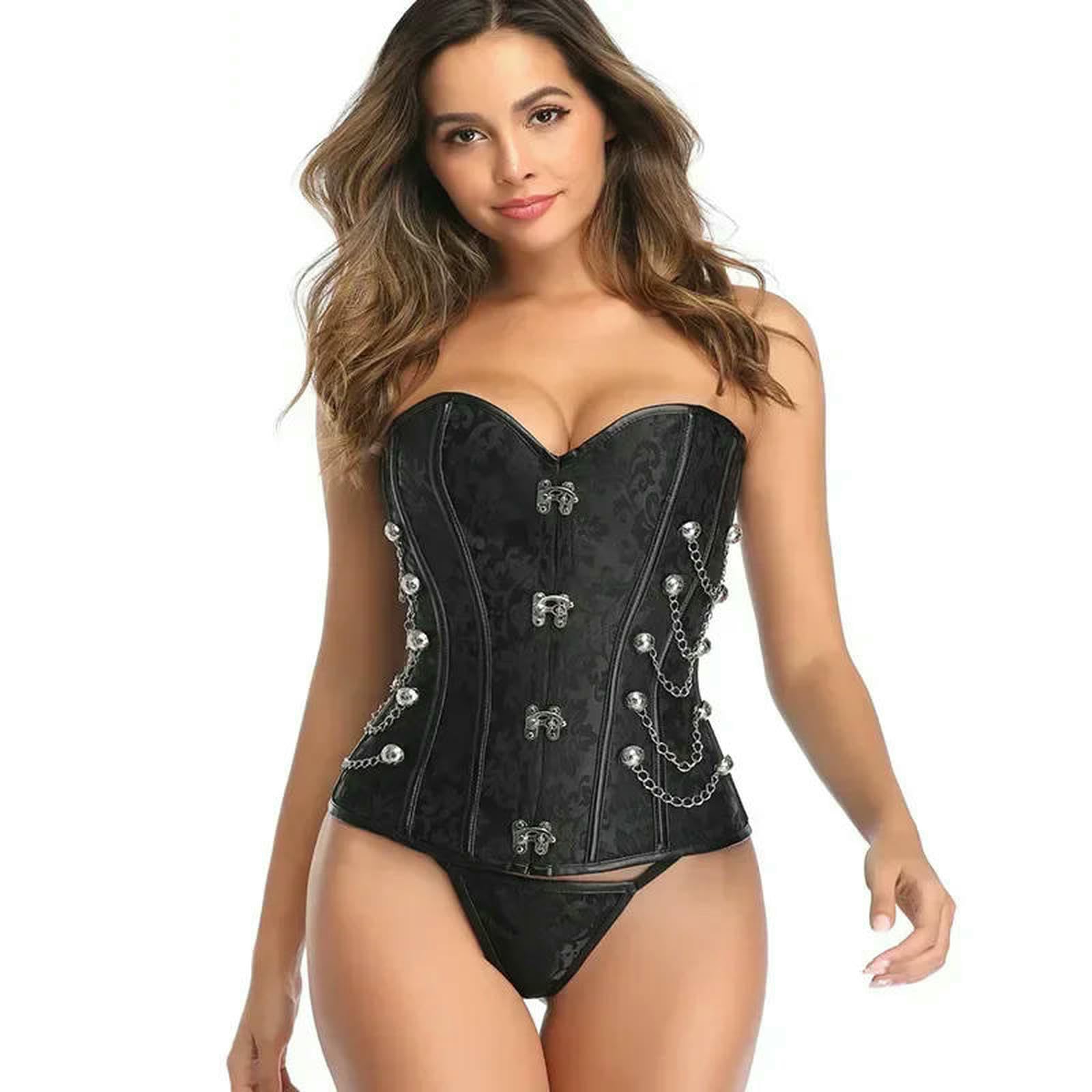 Ceinture amincissante Femme Corsetto Overbust Stile Retrozipper A Spirale in Osso d'Acciaio Bustier Top Sexy Korsett Nero-Marrone-XL