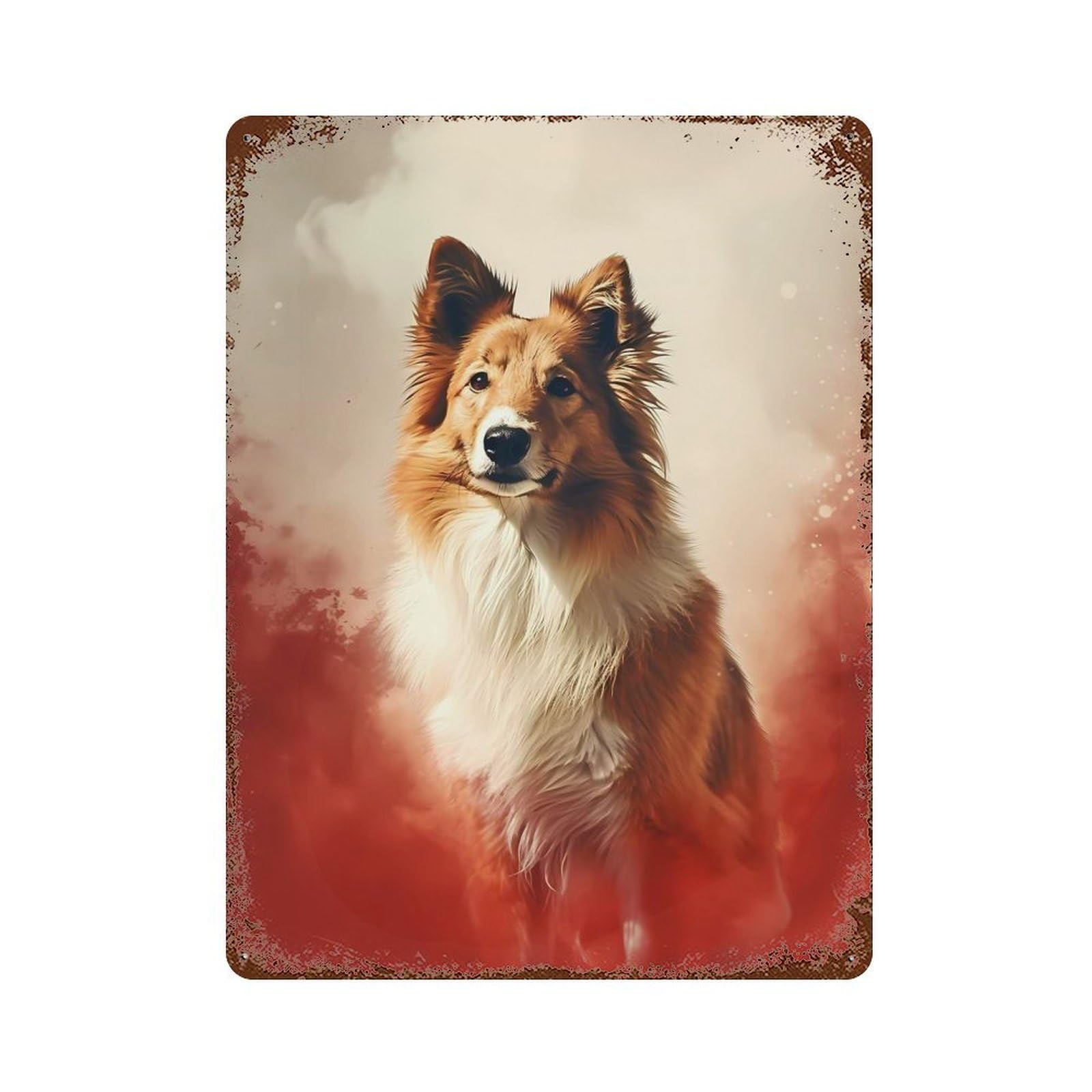 Shetland Sheepdog Dog Rust Effect Tin Sign 15.7"x11.8", Old School Wall Decor for Living Room, Hallway And Home Decor