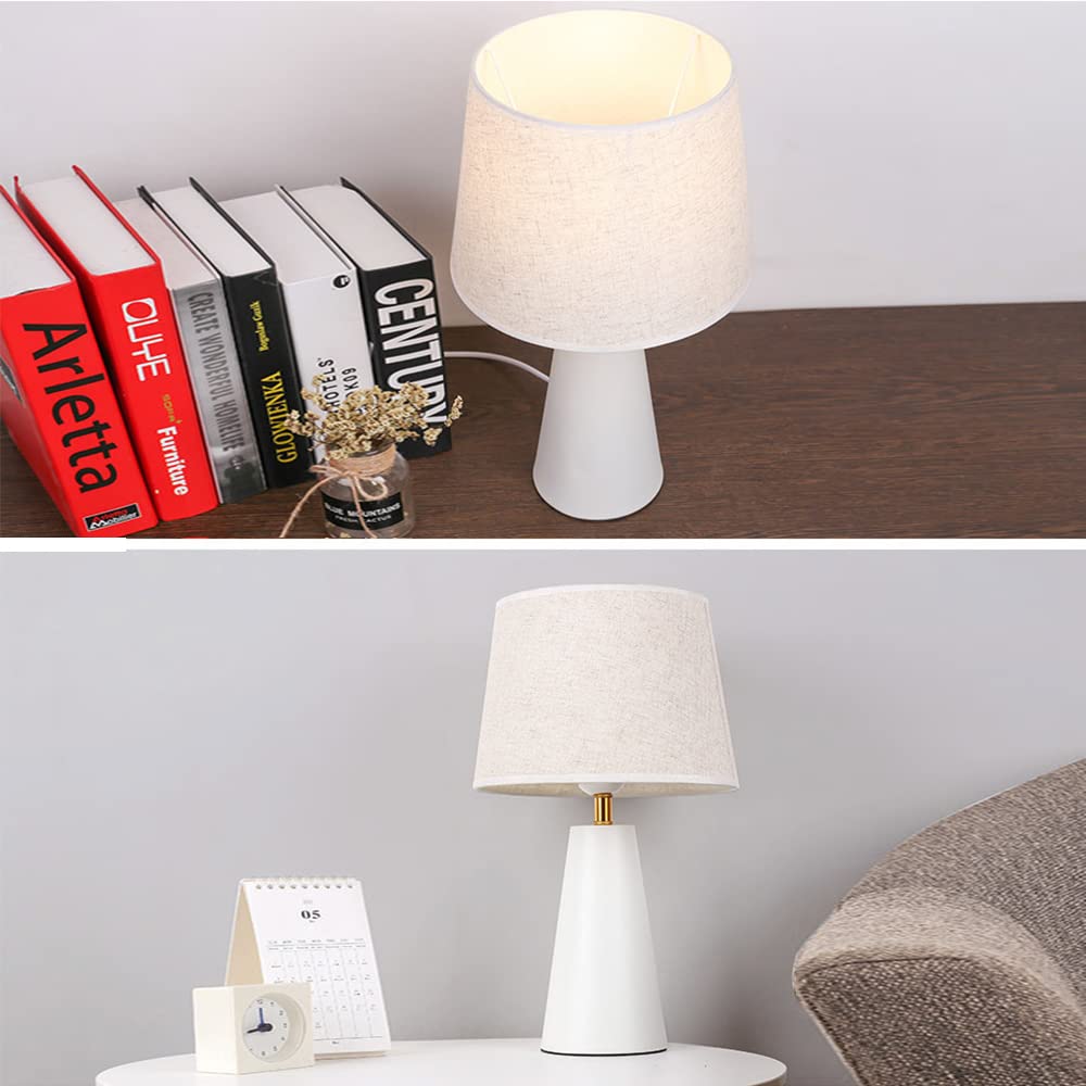 Lámpara de Mesa Elegante Pantalla de Tela Beige E27 Lámpara De Cabecera Con interruptor Lamparas de mesita Lámpara Escritorio para Dormitorio Mesita de Noche Salón Sala De Estar Estudio (Blanco)