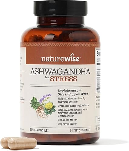 Miniatura 1 de NatureWise Ashwagandha para el estrés - Con extracto de Ashwagandha KSM-66 + GABA + L-teanina + Rhodiola Rosea - Suplemento de apoyo a base de