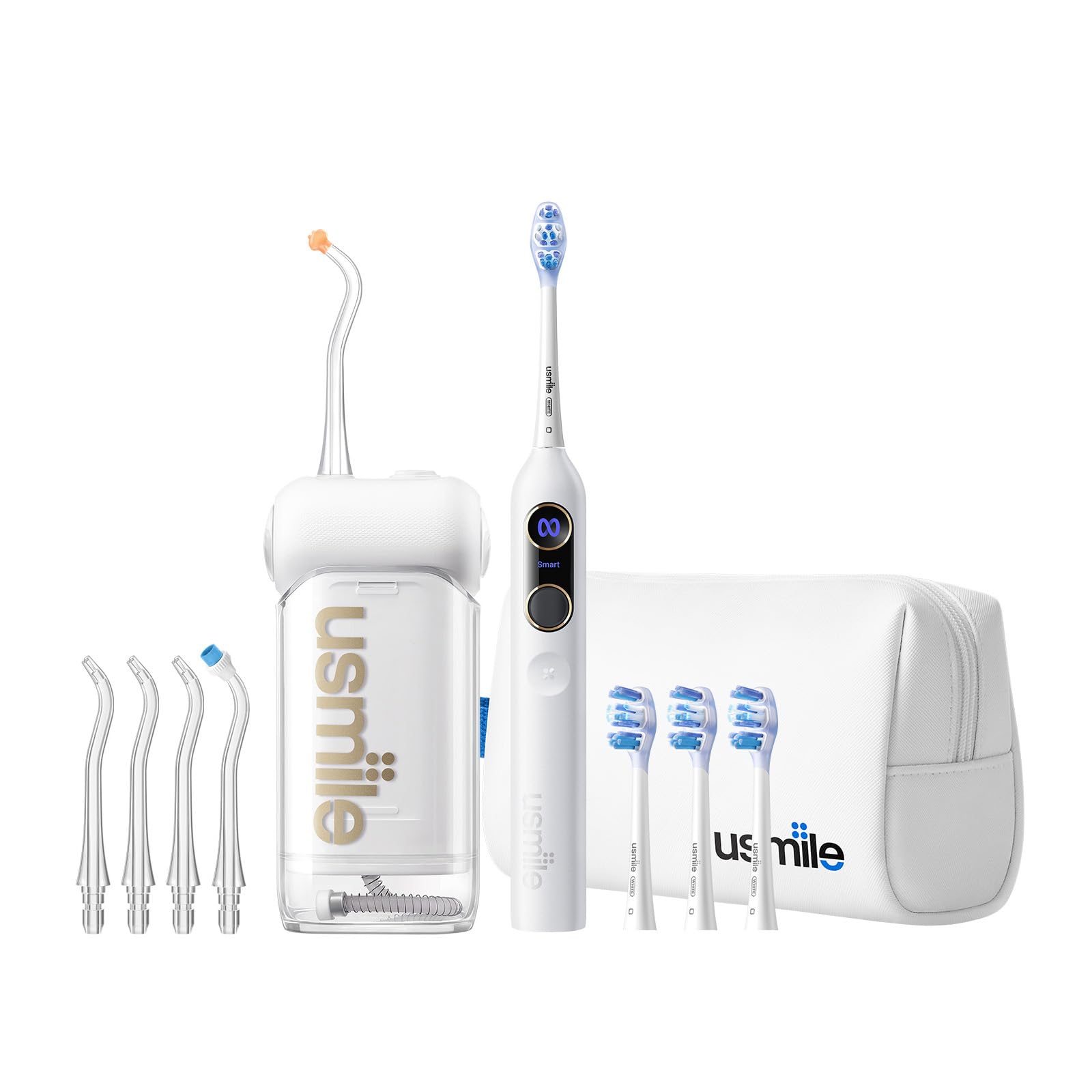 5-in-1 Bundle usmile C10 Portable Water Flosser White Y20 PRO AI Smart Electric Toothbrush White Standard Nozzles Replacement