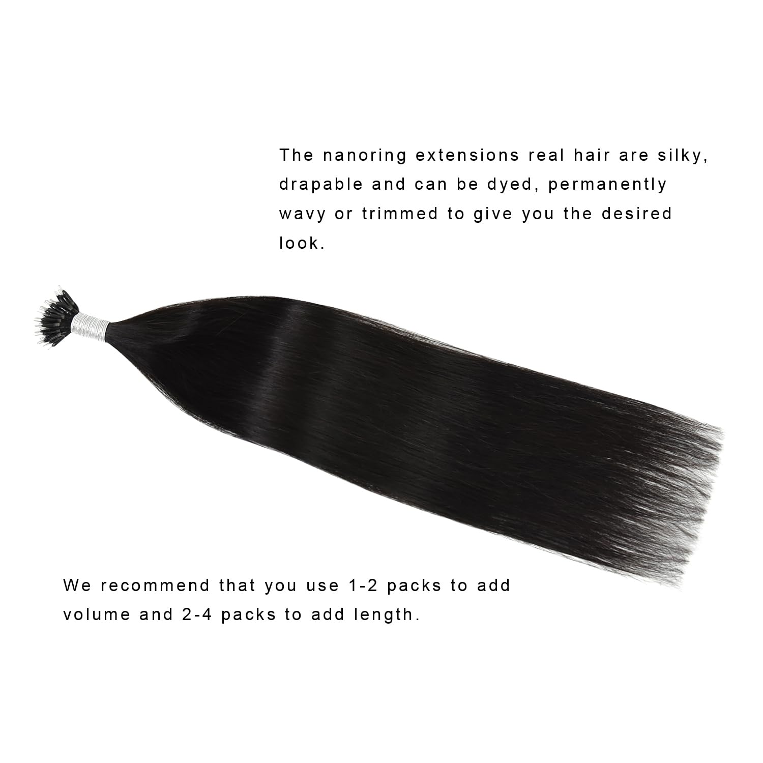 Nano Ring Estensioni dei Capelli Nano Loop Tip 50g Capelli Umani Extension (45cm #1B nero naturale)