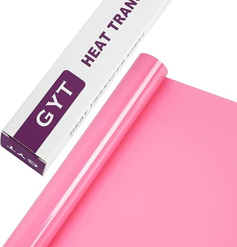 GYT Vinilo de transferencia de calor rosa Vinilo adhesivo brillante para planchar 12 pulgadas x 7 pies de vinilo HTV prensa de calor DIY diseño