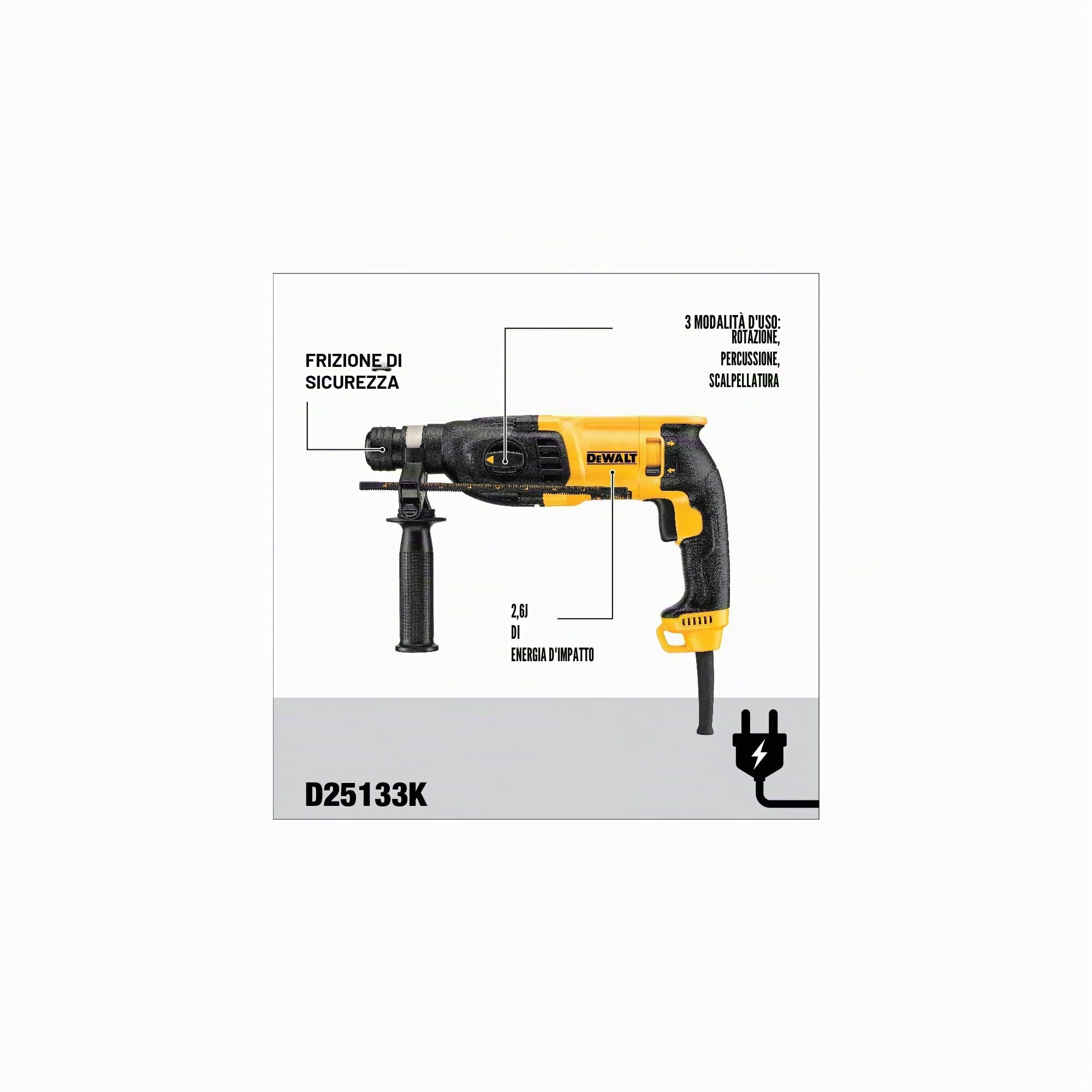 DEWALT Tassellatore SDS-Plus 26mm 800W 2,6J - ROTOSTOP, D25133K-QS