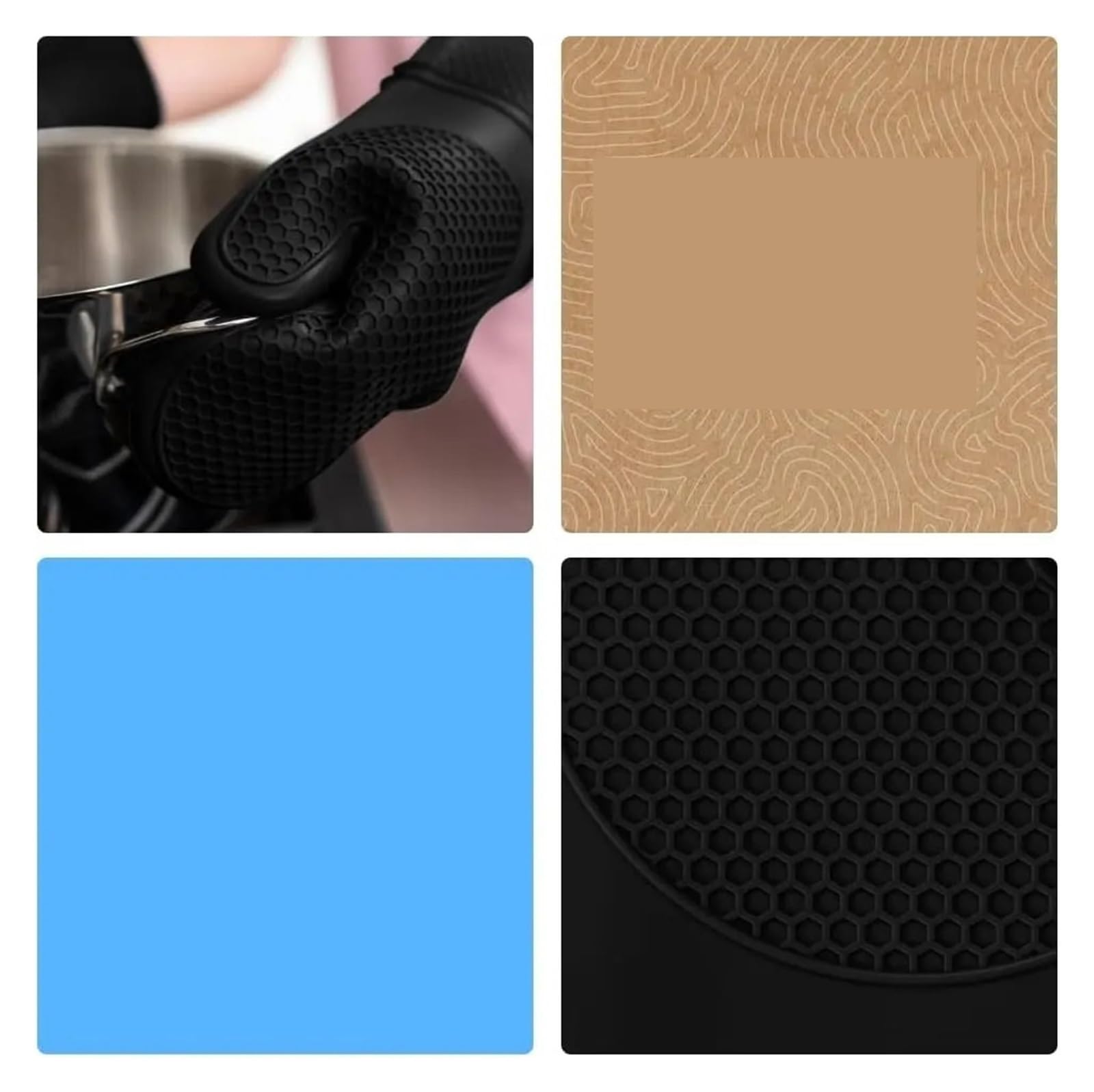 Guantes de horno, guantes de cocina de silicona impermeables, negro