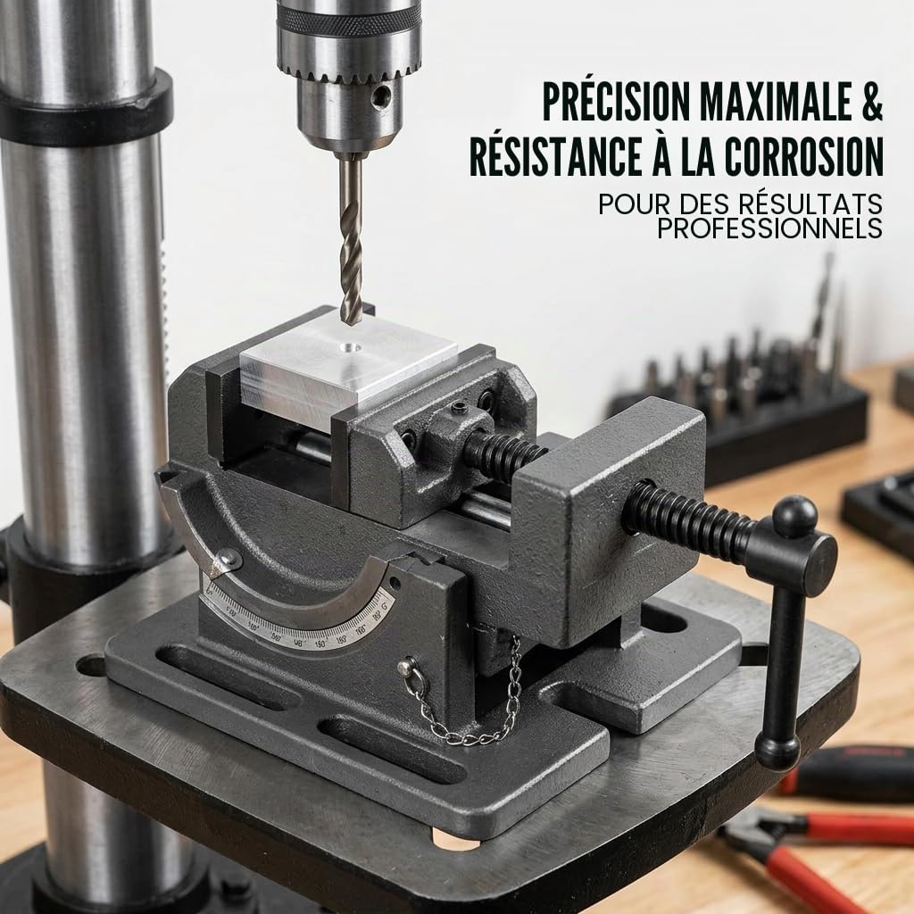 Étau de Perceuse à Colonne Professionnel, Support d'Établi en Fonte, Vice Anti-Corrosion, Étau de Fraisage Polyvalent pour Métal, Bois et PVC, Compatible Banc de Perçage