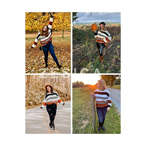 ZESICA Women's 2024 Fall Long Sleeve Crew Neck Striped Color Block Casual Loose Knitted Pullover Sweater Tops,Black,Medium