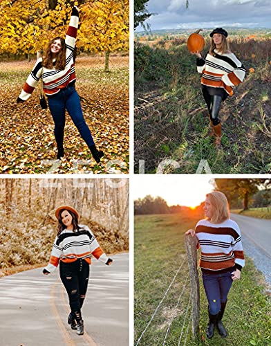 ZESICA Women's Fall Long Sleeve Crew Neck Striped Color Block Casual Loose Knitted Pullover Sweater Tops3