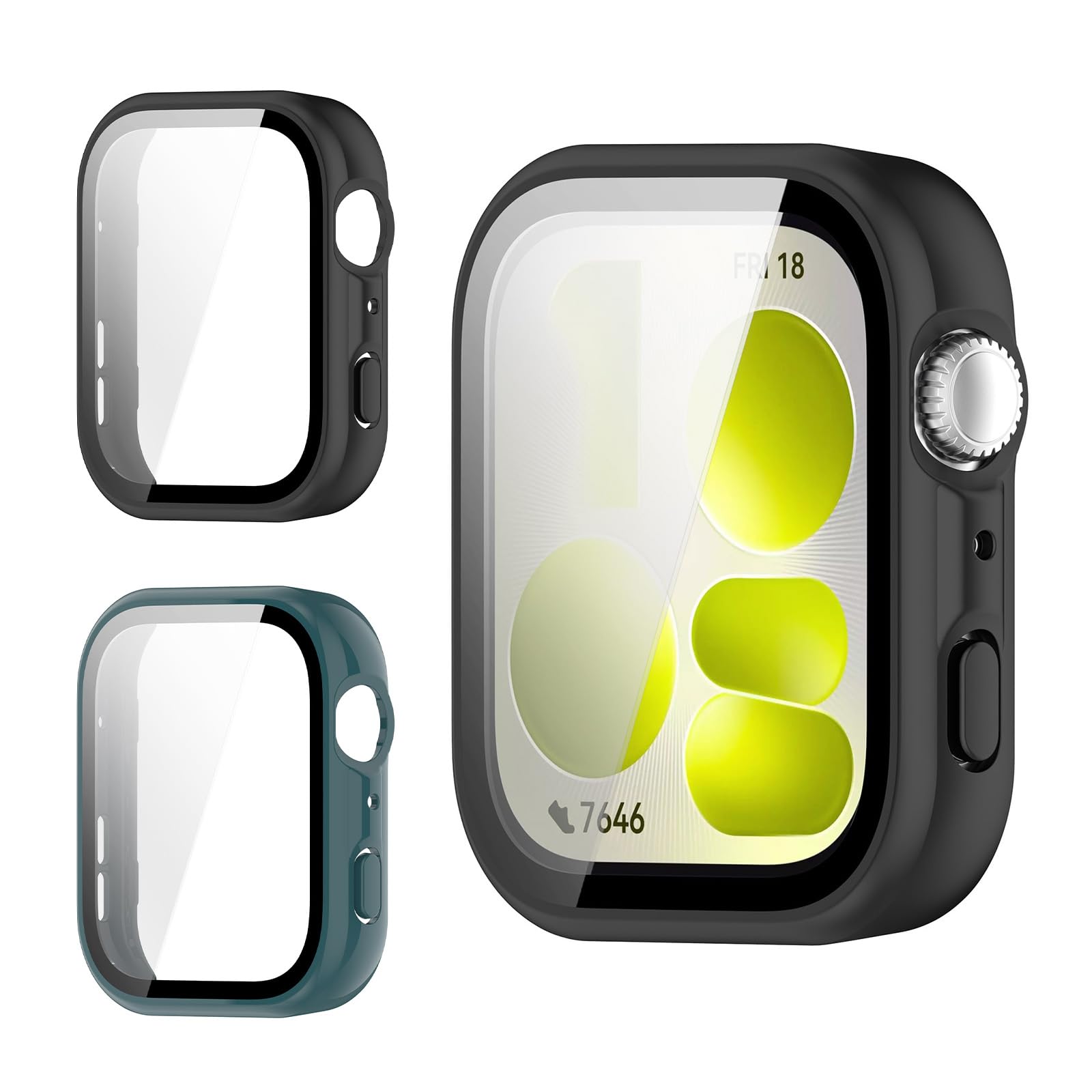 2 Pack Funda para Huawei Watch Fit 5 + Cristal Templado, Ultra-Thin Duro PC Antiarañazos Carcasa[Cobertura Completa], Verde + Negro