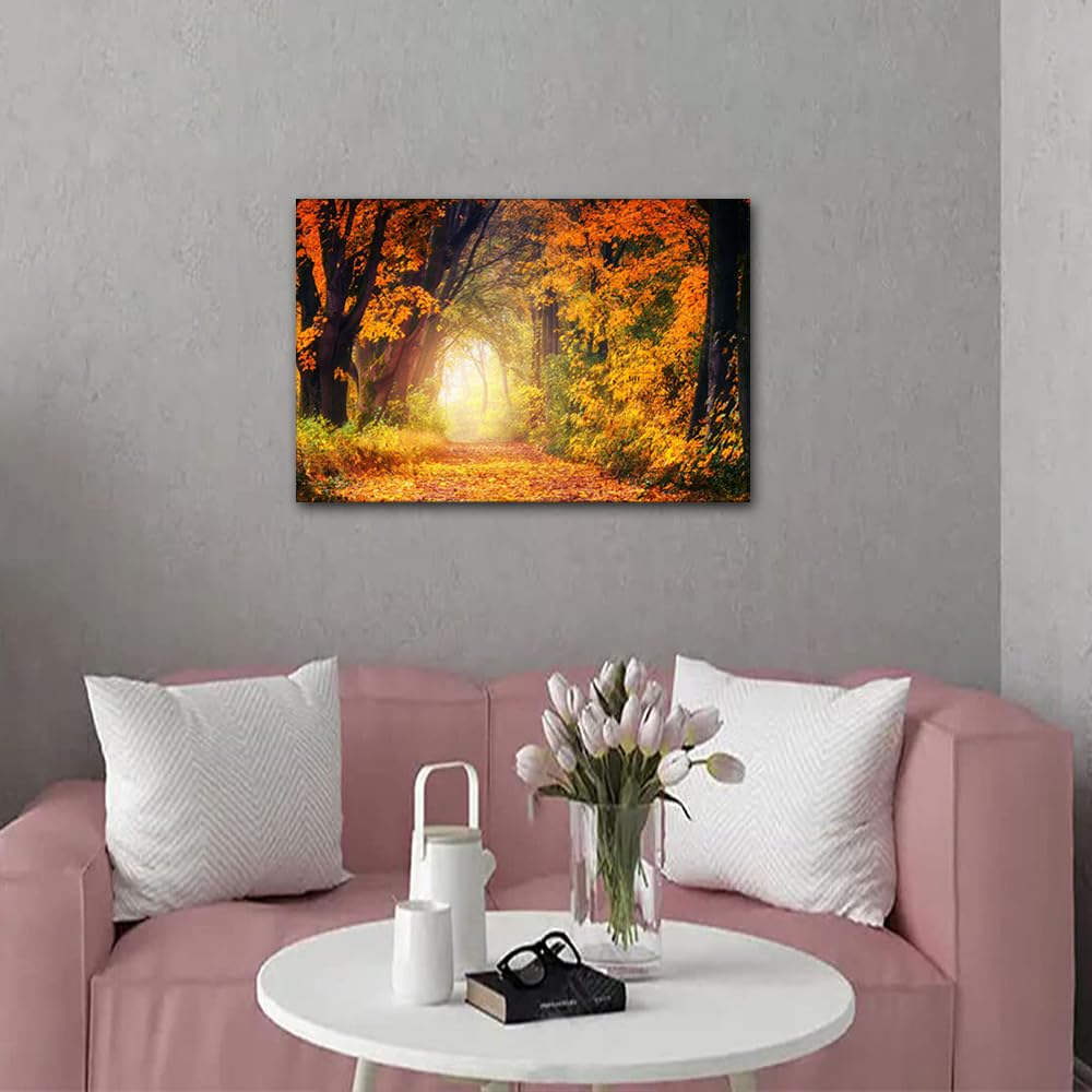Wall Decorations for Living Room Modern Path Through Autumn Fall Season Tree Forest Wall Art Scenery Pictures for Bedroom Home Decoration Posters and Prints Ready to Hang (24"W x 16"H) - Image 3