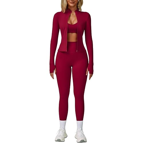 Yknktstc Womens Two Piece Tracksuit Set Long Sleeve Zipper Jacket with Athletic High Waist Leggings Workout Outfit