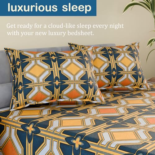 Image of Kuber Industries Cotton 144 TC Double Bedsheet With 2 Pillow Covers | Machine Washable Soft Bedsheet For Living Room, Home & Hotels | Zig Zag Print - Green & Orange
