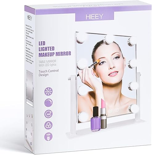 Miniatura 6 de HIEEY Espejo de tocador Hollywood con 12 bombillas regulables, tres modos de iluminación de color y aumento 5X, control táctil inteligente, rotación