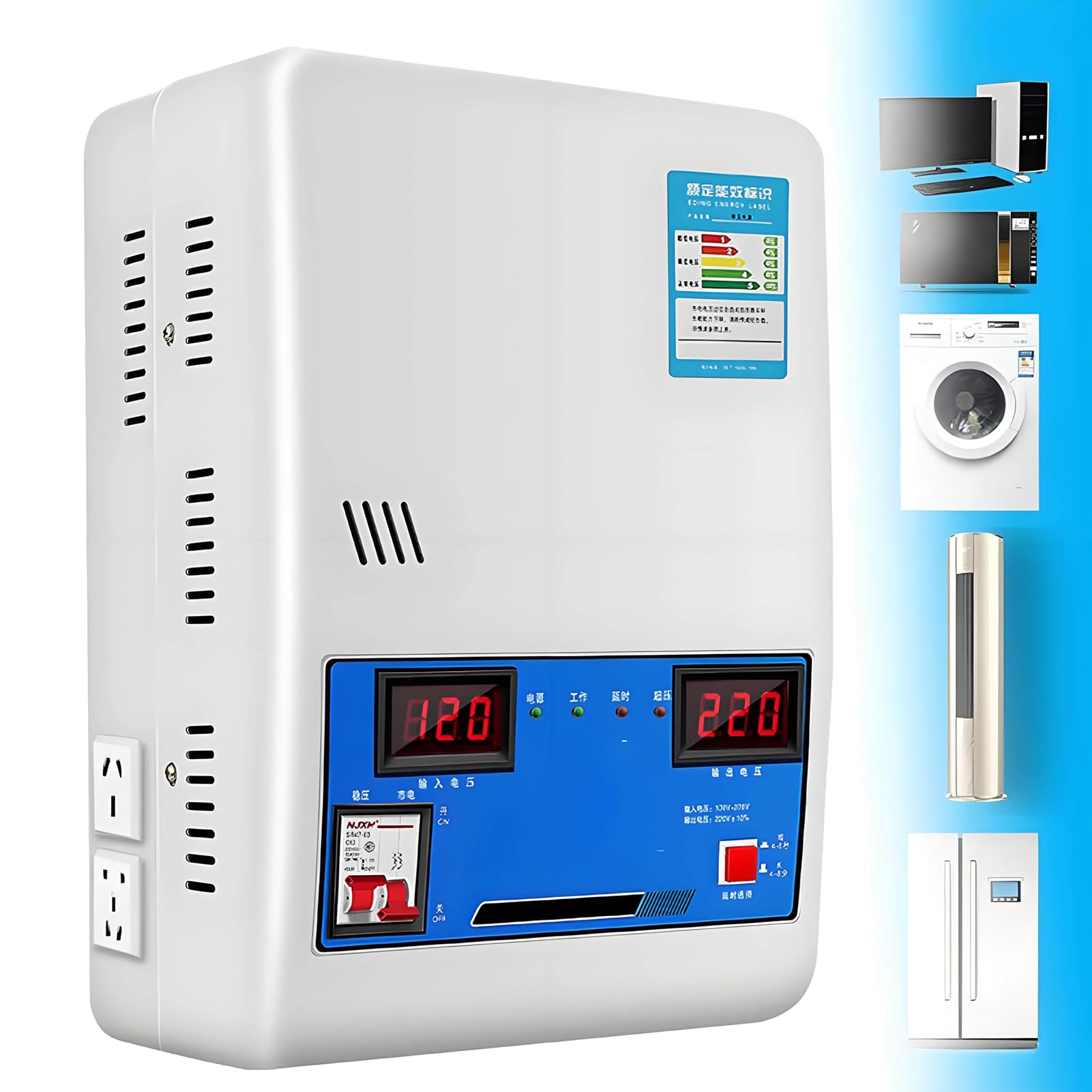Estabilizador Automático De Tensión,Estabilizador Monofásico CA Fuente De Alimentación Montaje En Pared O En Plano, Alta Eficiencia Conversión 120V-270V Para Uso Doméstico, Regulador Voltaje