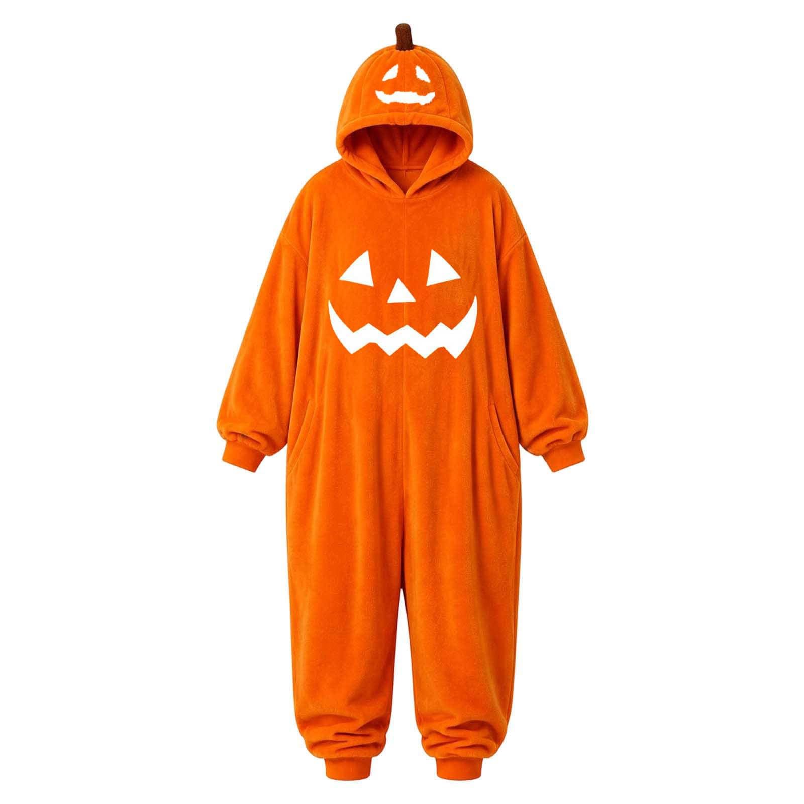 Pigiama Halloween Adulto Tuta Zucca con Cappuccio Unisex Modello Confortevole Unisex, Pigiama Halloween Adulto, Tuta Zucca Intera per Casa e Tempo Libero
