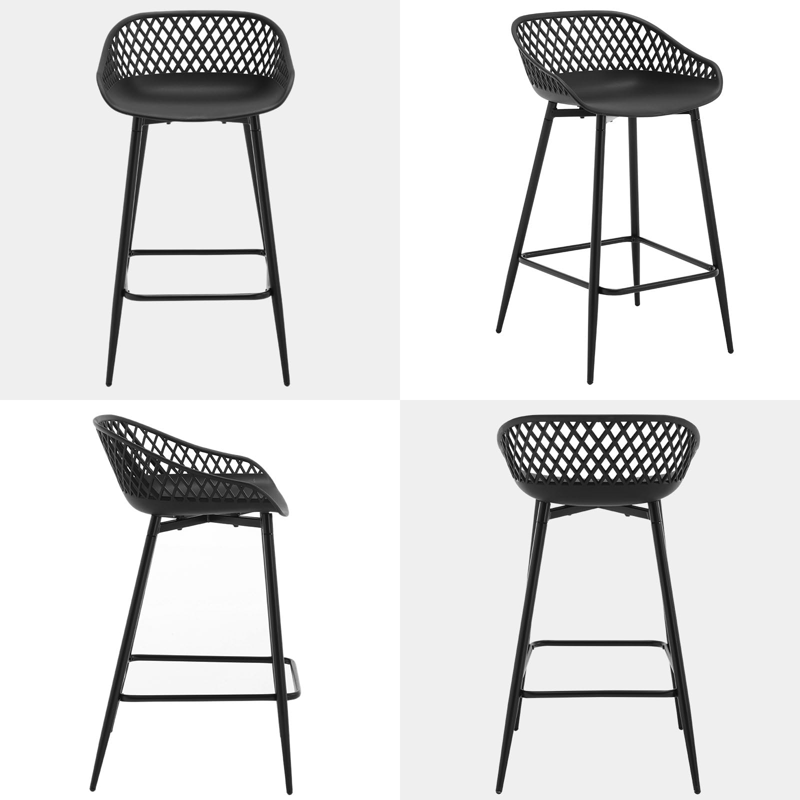 WOLTU Taburetes de Bar 2X con Respaldo, Asiento de PP Duradero, Gris | para Barra Isla, Patas de Metal