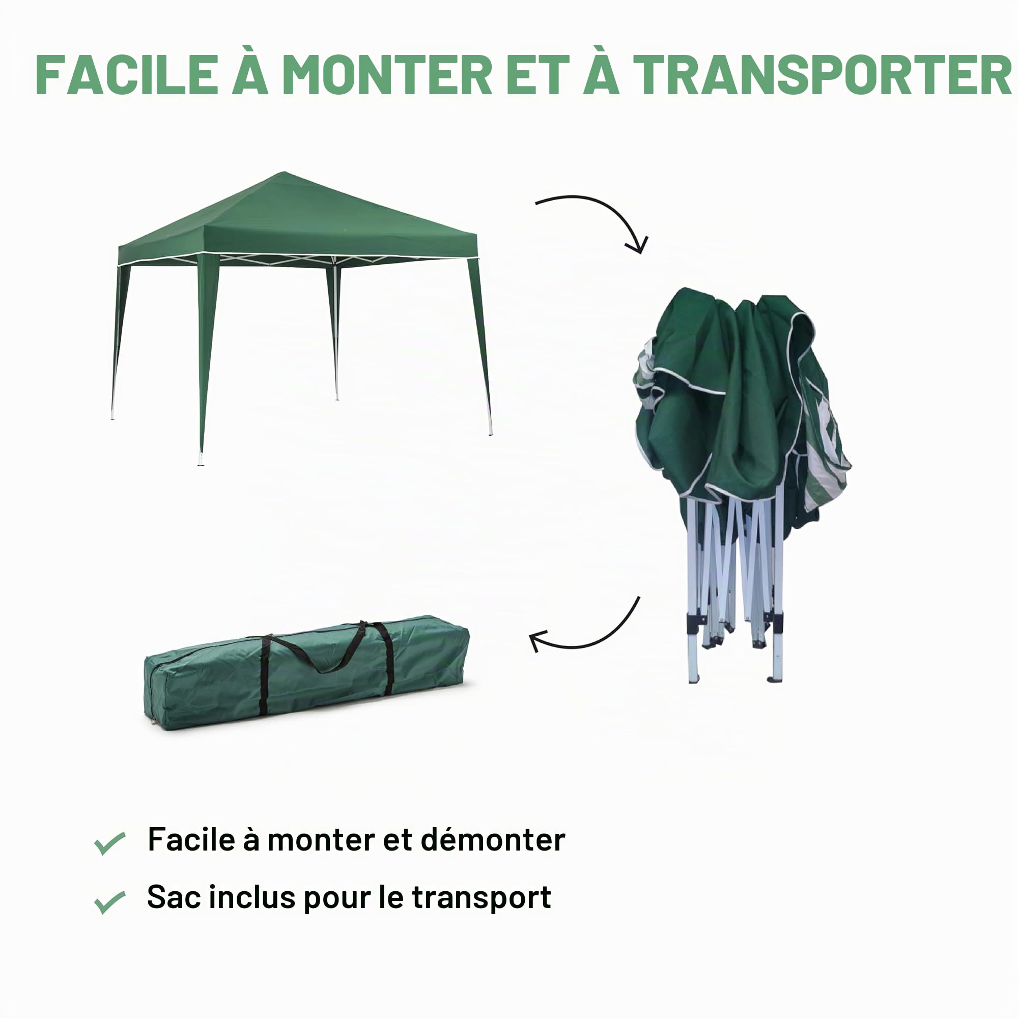 KG KITGARDEN - Tonnelle Pliante 3 x 3 m pour Jardin, avec piquets et Sac de Transport, Vert