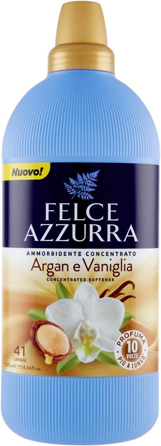 Felce Azzurra Ammorbidente Concentrato Argan e Vaniglia - Suavizante concentrado de argán y vainilla, ropa suave, 41 lavados, 1025 ml + llavero Beni Culinari gratuito