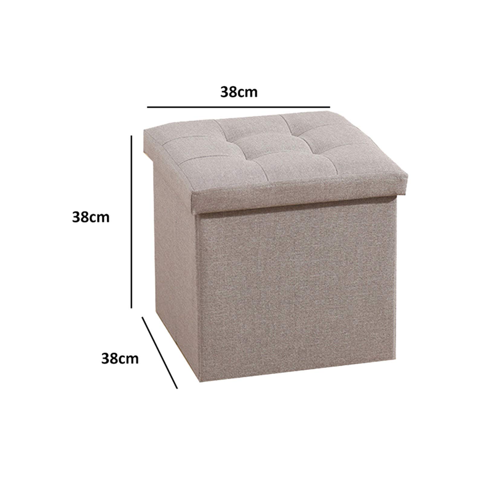 Poggiapiedi Pieghevole ottomano, poggiapiedi cubo Sedile Multifunzione Scatola di Giocattoli Pouf Quadrato in Lino Imbottito, 38 * 38 * 38 cm, Blu