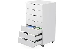 Sweetcrispy 7 Drawer Wood Dresser Cabinet with Wheels