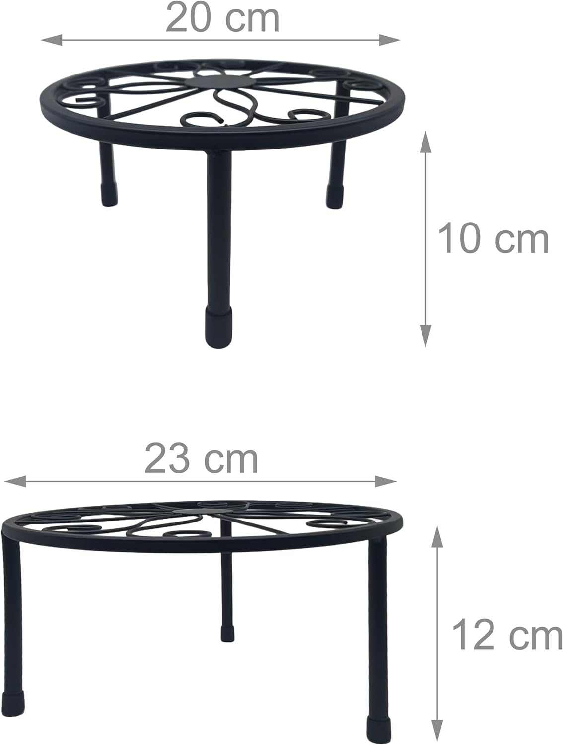 Relaxdays 5 Piece Set Round Heavy Duty 8-20 x 17-30 cm Decorative Plant Stand Steel Black