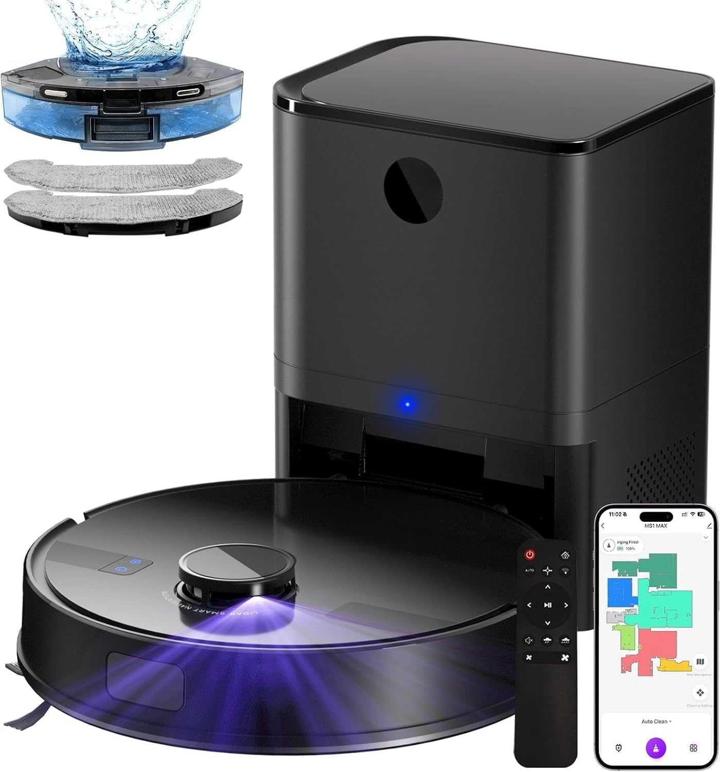 MS1MAX Robot Vacuum with Mop, 5000Pa Strong Suction, Lidar Navigation Robotic Vacuum with 3.5L Self-Empty Station, 180mins Runtime, APP/Remote/Voice Control, for Hard Floors and Carpets