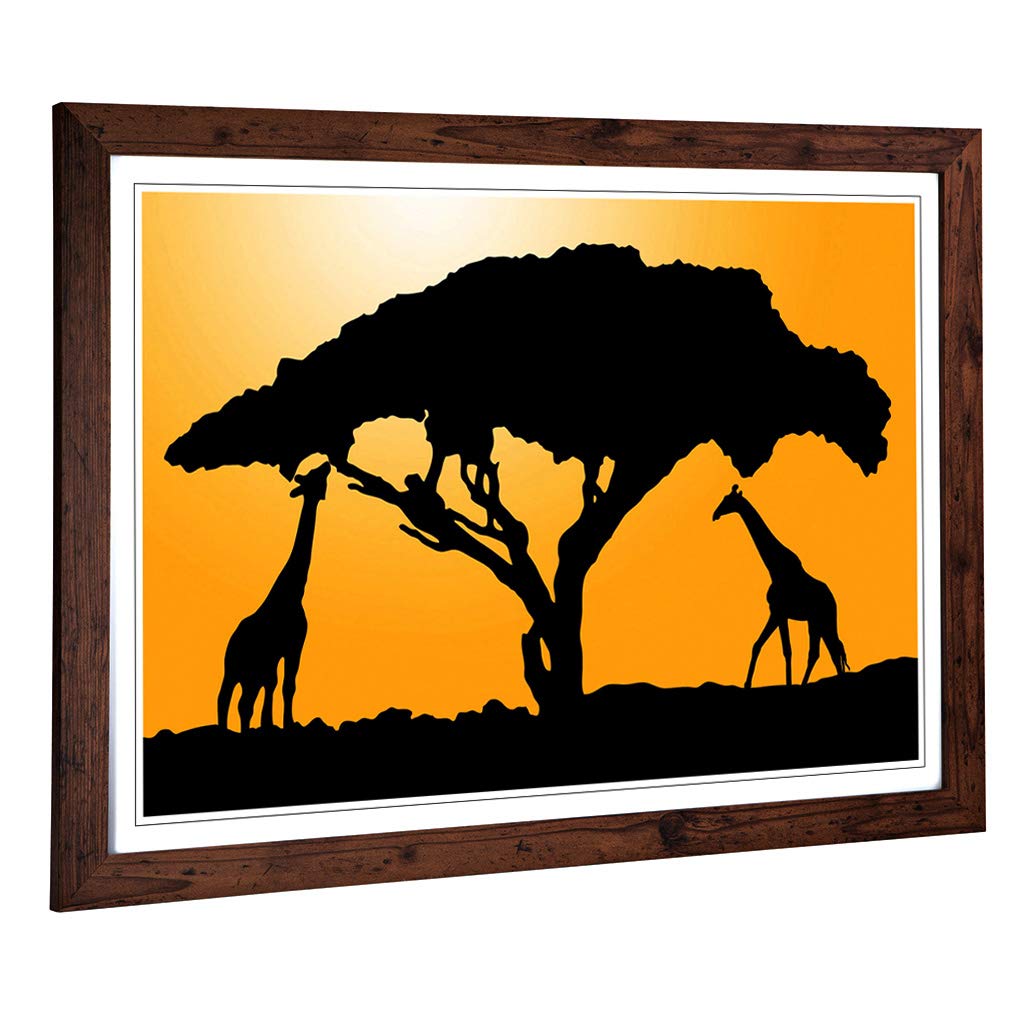 Big Box Art Framed Print of Giraffe Silhouette at Sunset Design | Wall Art Picture | Home Decor for Kitchen, Living, Dining Room, Bedroom, Hallway, Office, Walnut, A2 / 24.5x18 Inch / 62x45cm