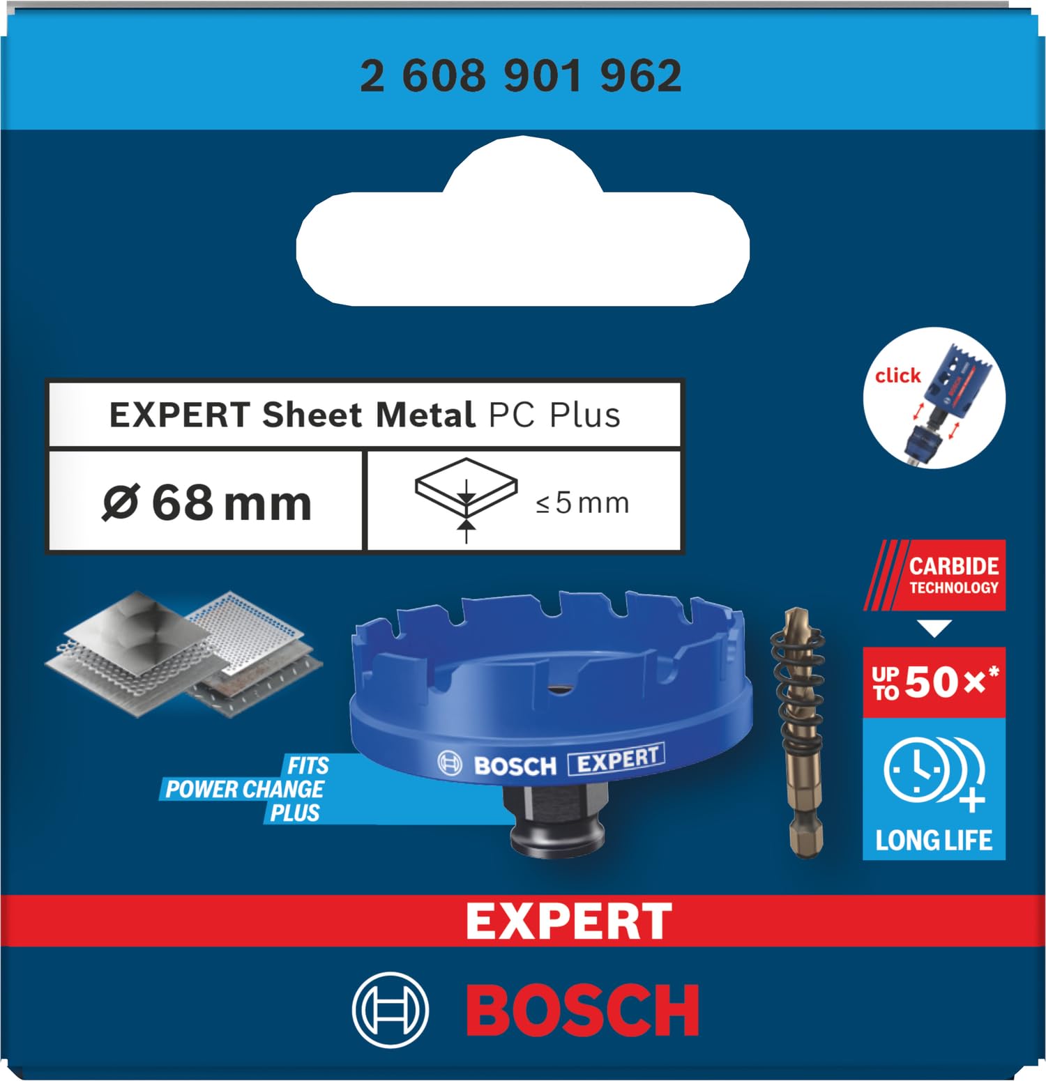 Bosch 1x Otwornica EXPERT Sheet Metal PC Plus (do Blachy stalowe ze stali nierdzewnej, Blachy stalowe, Ø 68 mm, Professional Akcesoria Wiertarki)