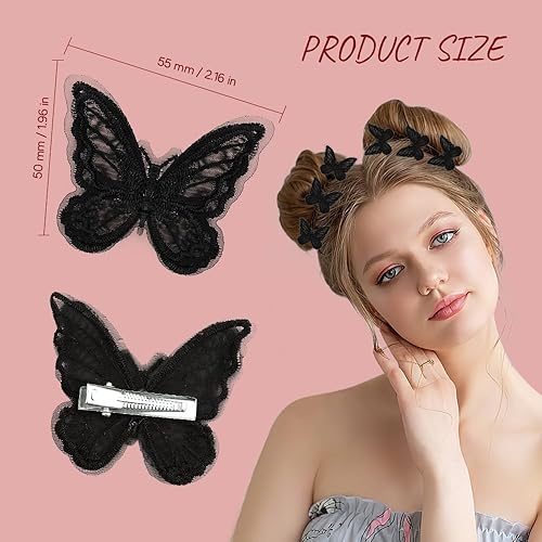 Miniatura 3 de Pinzas para el pelo de mariposa blanca para mujer, pinzas de cabello de encaje bordado hechas a mano, pinzas de mariposa pequeñas para el cabello,