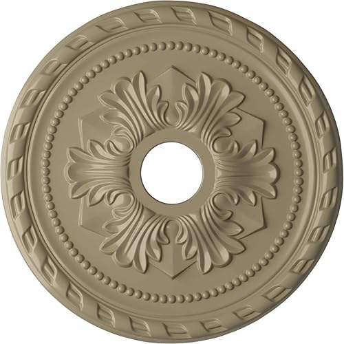 Miniatura 190 de Ekena Millwork CM20PM Medallón de techo Palmetto, 20 7/8 pulgadas de diámetro exterior x 3 5/8 pulgadas de diámetro interior x 1 5/8 pulgadas, Primed
