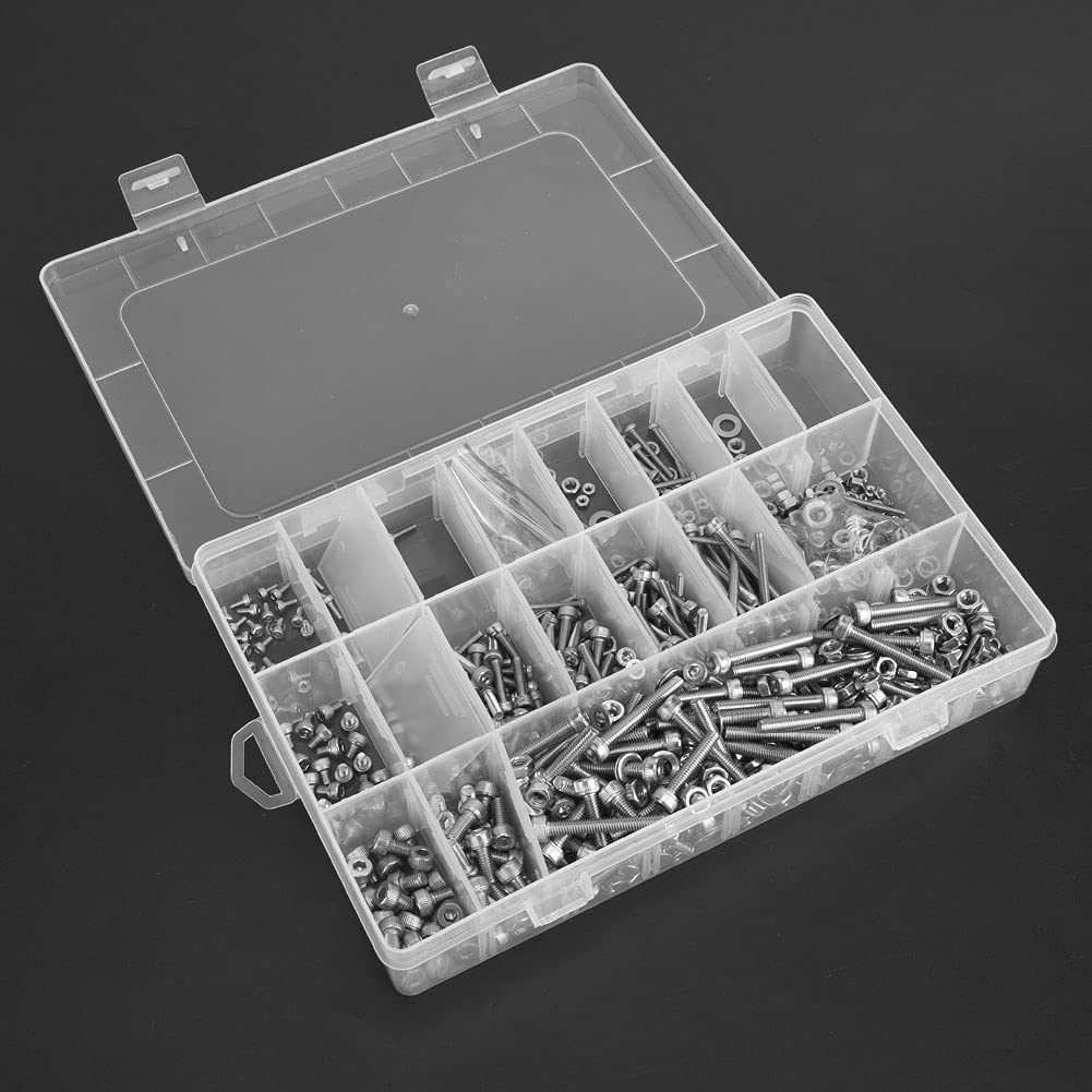 1080-teiliges Innensechskantschrauben-Set, Edelstahl 304 Schrauben-Sortiment mit Muttern und Flachringen M2 M3 M4 für Elektronik, Haushaltsgeräte und Präzisionsmaschinen
