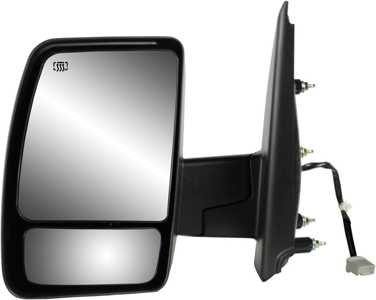 Driver Side Mirror for Nissan NV 1500, 2500, 3500, Textured Black, Dual Lens Foldaway, w/o Tow pkg, Heated Power